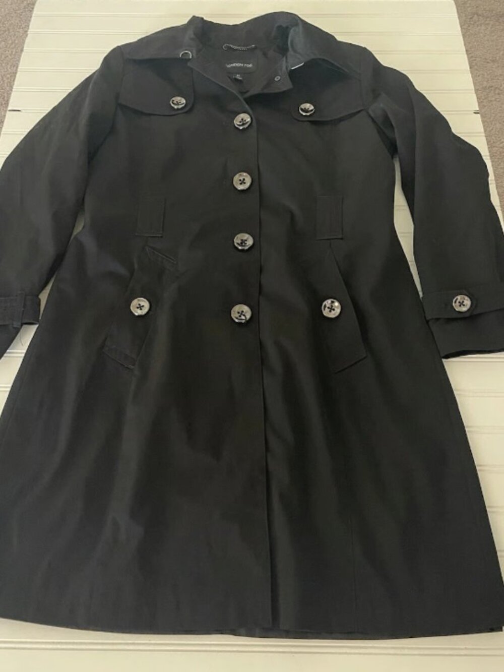 London Fog Women's Size M Black Double Breasted Mid-Length Trench Coat - Picture 3 of 12